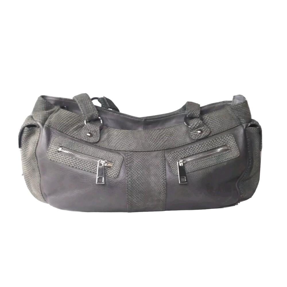 JayneMax Luxury Handbag Leather Satchel Snakeskin embossed Gray Purse